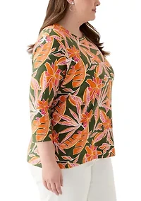 Plus 3/4 Sleeve Printed Shirt