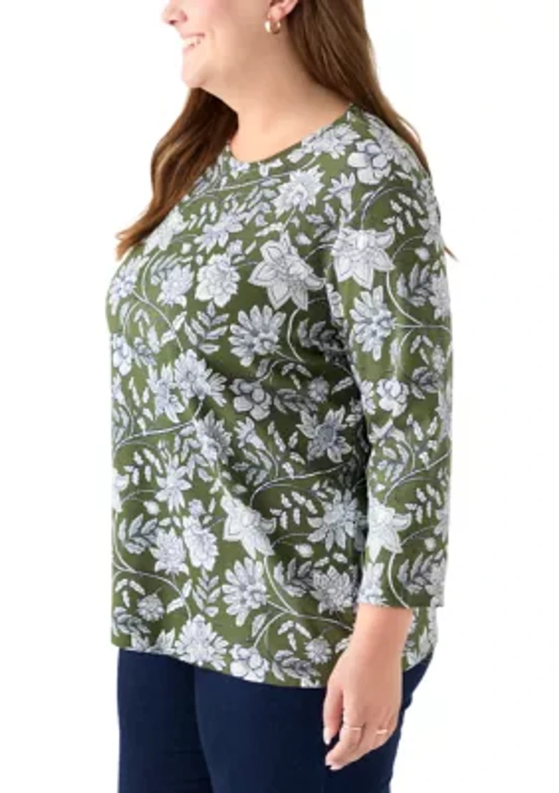 Plus 3/4 Sleeve Printed Shirt