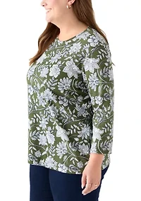 Plus 3/4 Sleeve Printed Shirt