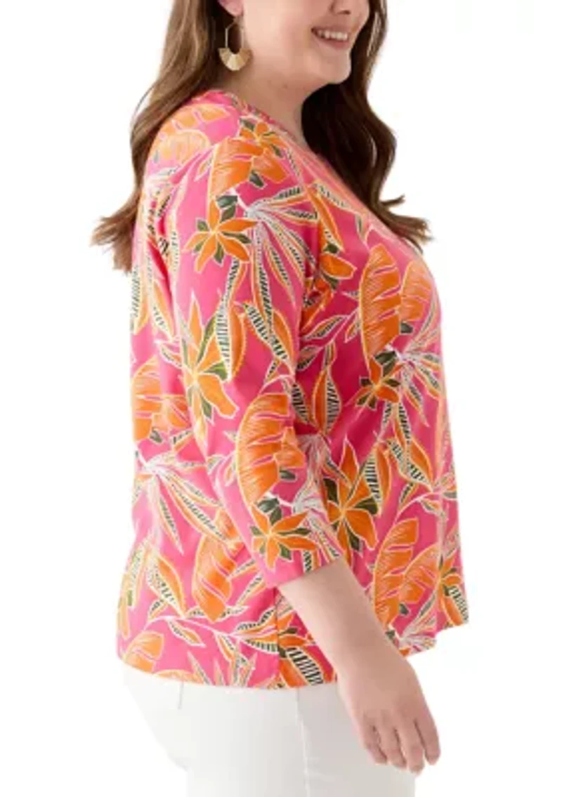 Plus 3/4 Sleeve Printed Shirt