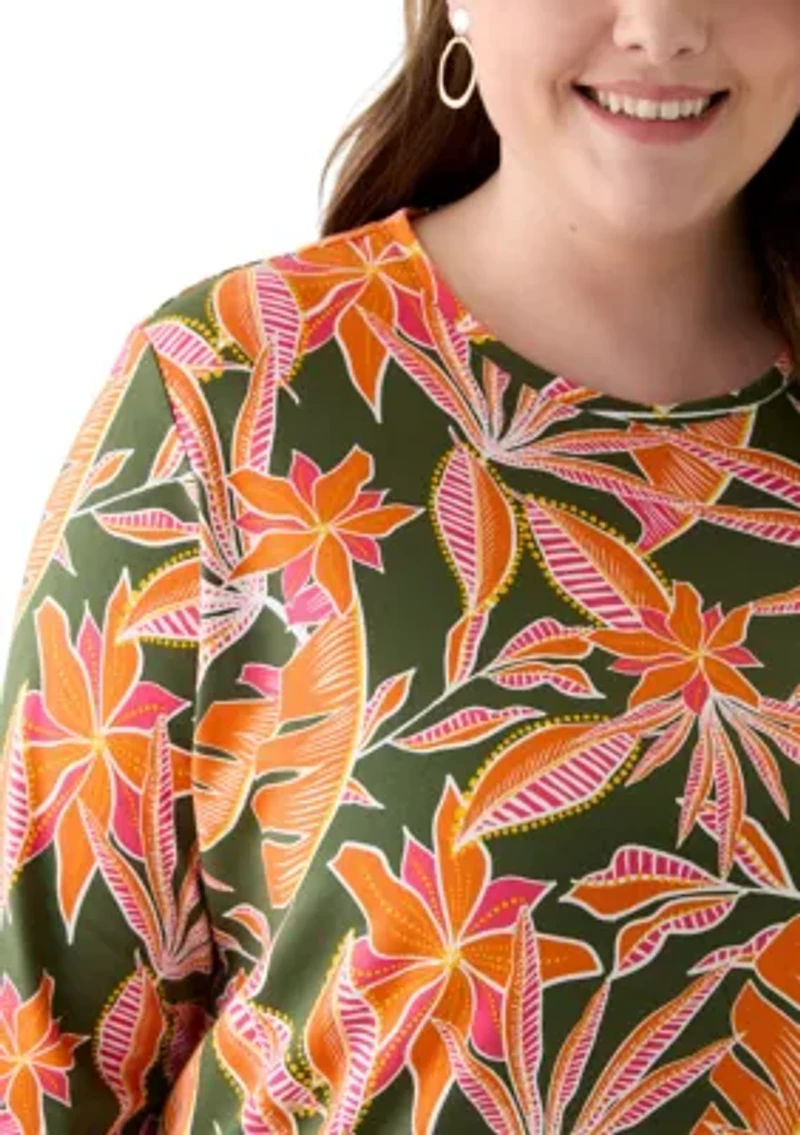 Plus 3/4 Sleeve Printed Shirt
