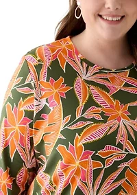 Plus 3/4 Sleeve Printed Shirt