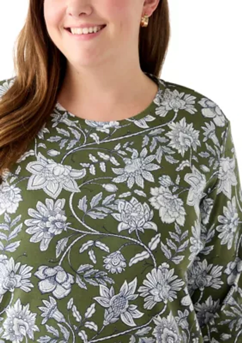 Plus 3/4 Sleeve Printed Shirt