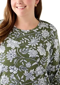 Plus 3/4 Sleeve Printed Shirt