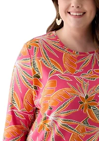 Plus 3/4 Sleeve Printed Shirt