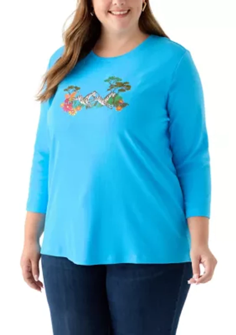 Plus 3/4 Sleeve Crew Neck Graphic T-Shirt