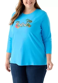 Plus 3/4 Sleeve Crew Neck Graphic T-Shirt