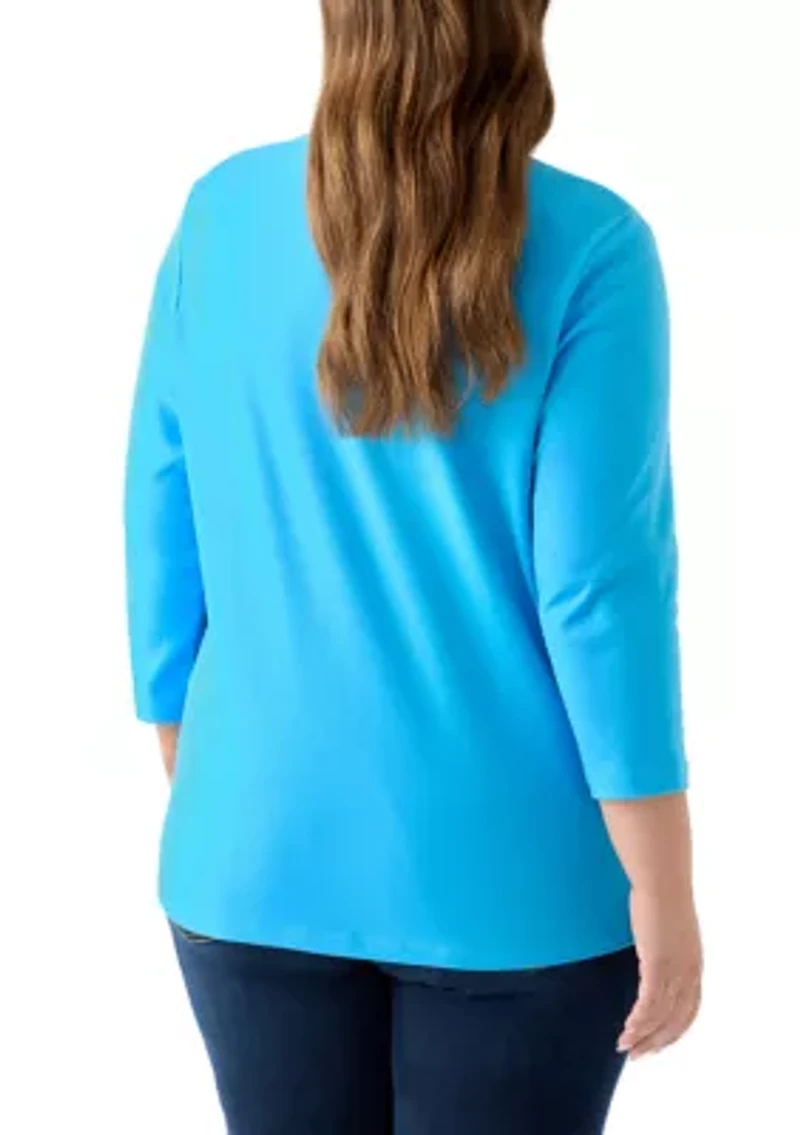Plus 3/4 Sleeve Crew Neck Graphic T-Shirt