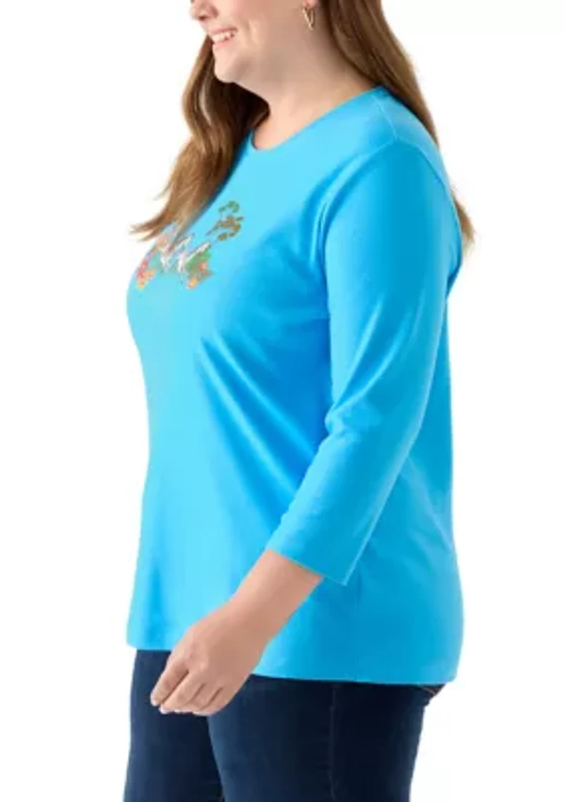 Plus 3/4 Sleeve Crew Neck Graphic T-Shirt