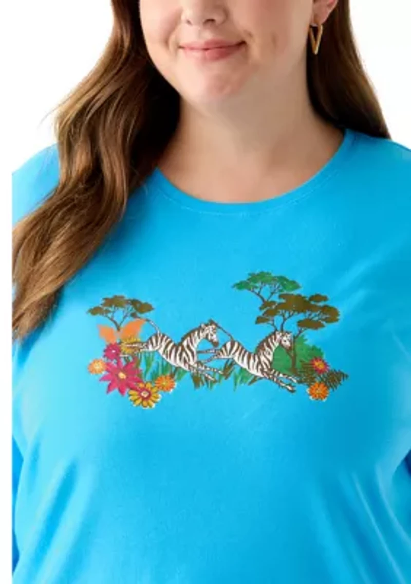 Plus 3/4 Sleeve Crew Neck Graphic T-Shirt
