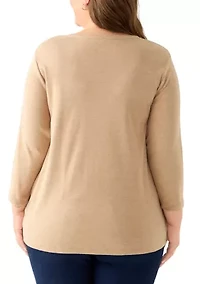 Plus 3/4 Sleeve Crew Neck Heather Graphic T-Shirt