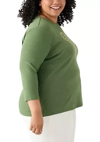 Plus 3/4 Sleeve Crew Neck Heather Graphic T-Shirt