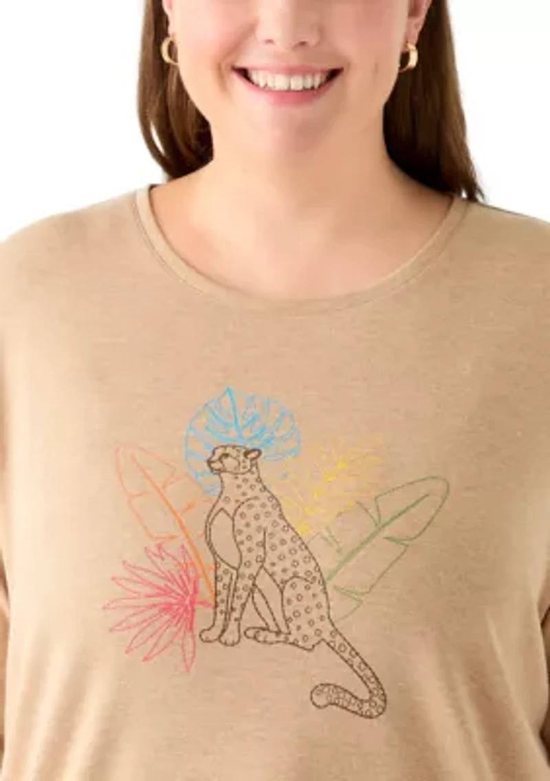 Plus 3/4 Sleeve Crew Neck Heather Graphic T-Shirt