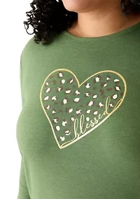 Plus 3/4 Sleeve Crew Neck Heather Graphic T-Shirt