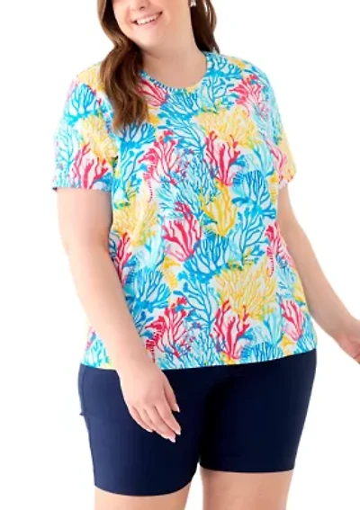 Plus Printed Crew Neck Top