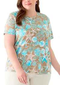 Plus Printed Crew Neck Top