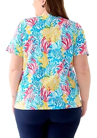 Plus Printed Crew Neck Top