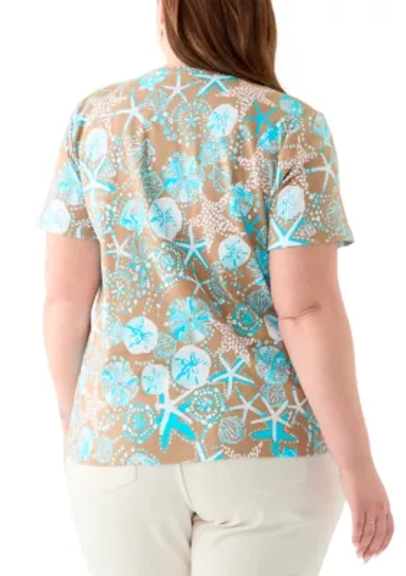 Plus Printed Crew Neck Top