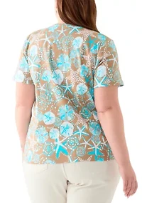 Plus Printed Crew Neck Top