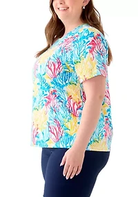 Plus Printed Crew Neck Top