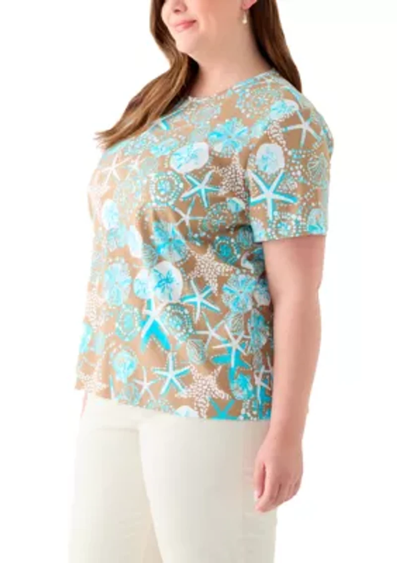 Plus Printed Crew Neck Top