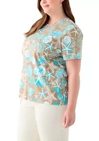 Plus Printed Crew Neck Top