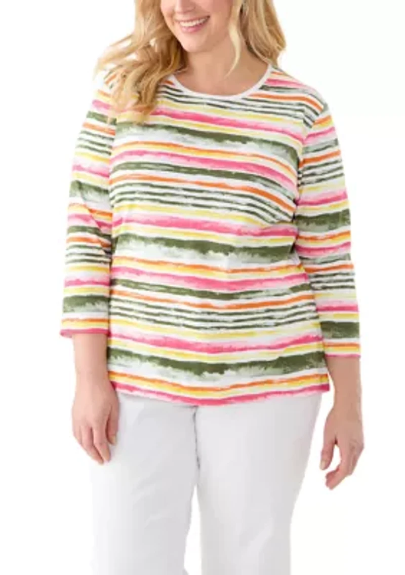 Plus 3/4 Sleeve Printed Shirt