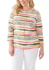 Plus 3/4 Sleeve Printed Shirt