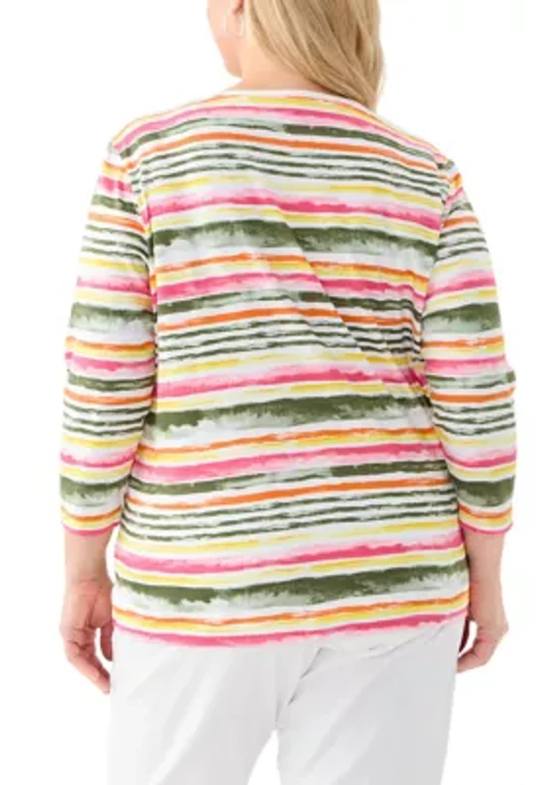 Plus 3/4 Sleeve Printed Shirt