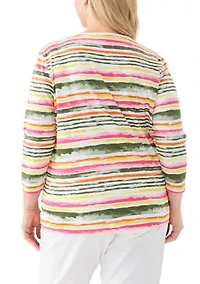 Plus 3/4 Sleeve Printed Shirt