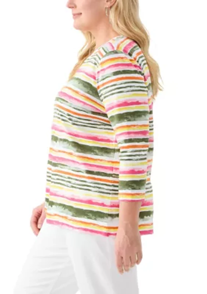 Plus 3/4 Sleeve Printed Shirt