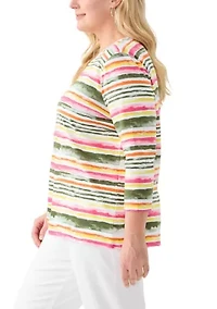 Plus 3/4 Sleeve Printed Shirt