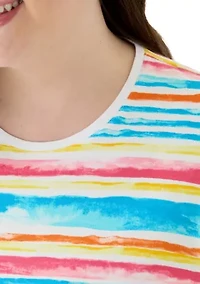 Plus Short Sleeve Crew Neck Stripe Print Top