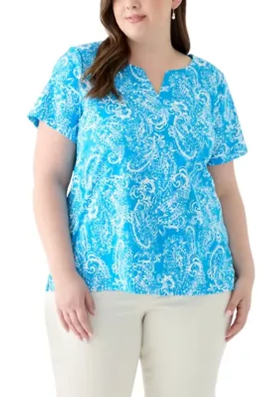 Plus Split Neck Printed Top