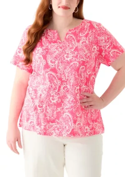 Plus Split Neck Printed Top