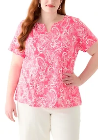 Plus Split Neck Printed Top