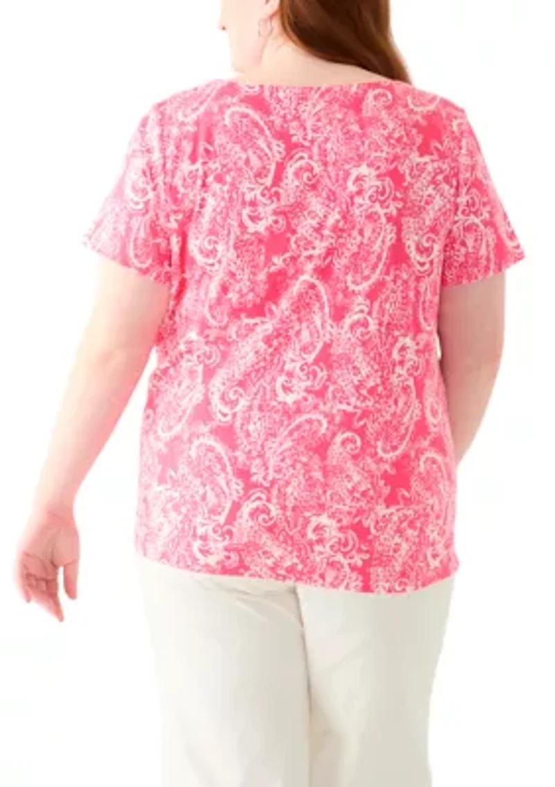 Plus Split Neck Printed Top