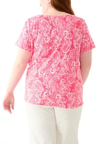 Plus Split Neck Printed Top