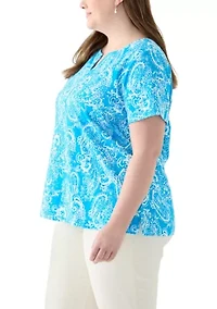 Plus Split Neck Printed Top