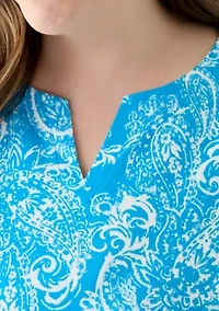 Plus Split Neck Printed Top
