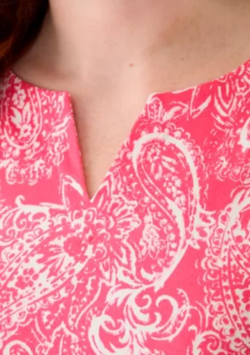 Plus Split Neck Printed Top