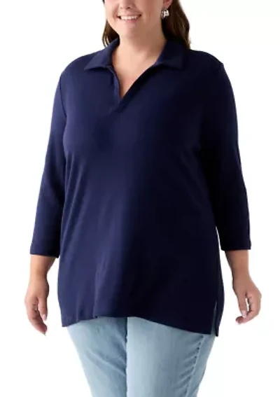 Plus 3/4 Sleeve Polo Tunic Shirt
