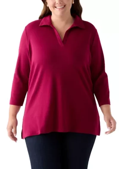 Plus 3/4 Sleeve Polo Tunic Shirt