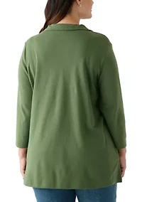 Plus 3/4 Sleeve Polo Tunic Shirt