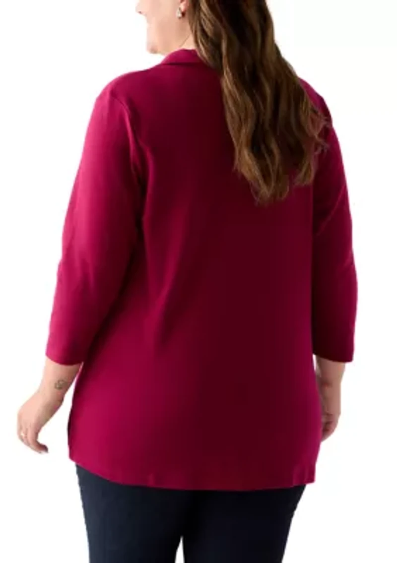 Plus 3/4 Sleeve Polo Tunic Shirt