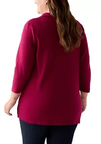 Plus 3/4 Sleeve Polo Tunic Shirt