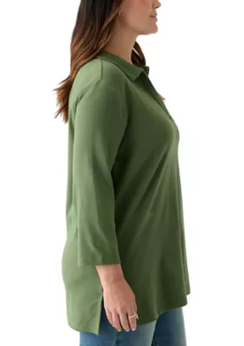 Plus 3/4 Sleeve Polo Tunic Shirt
