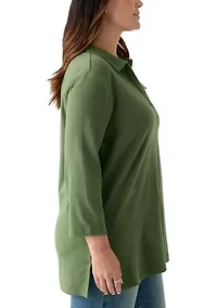 Plus 3/4 Sleeve Polo Tunic Shirt