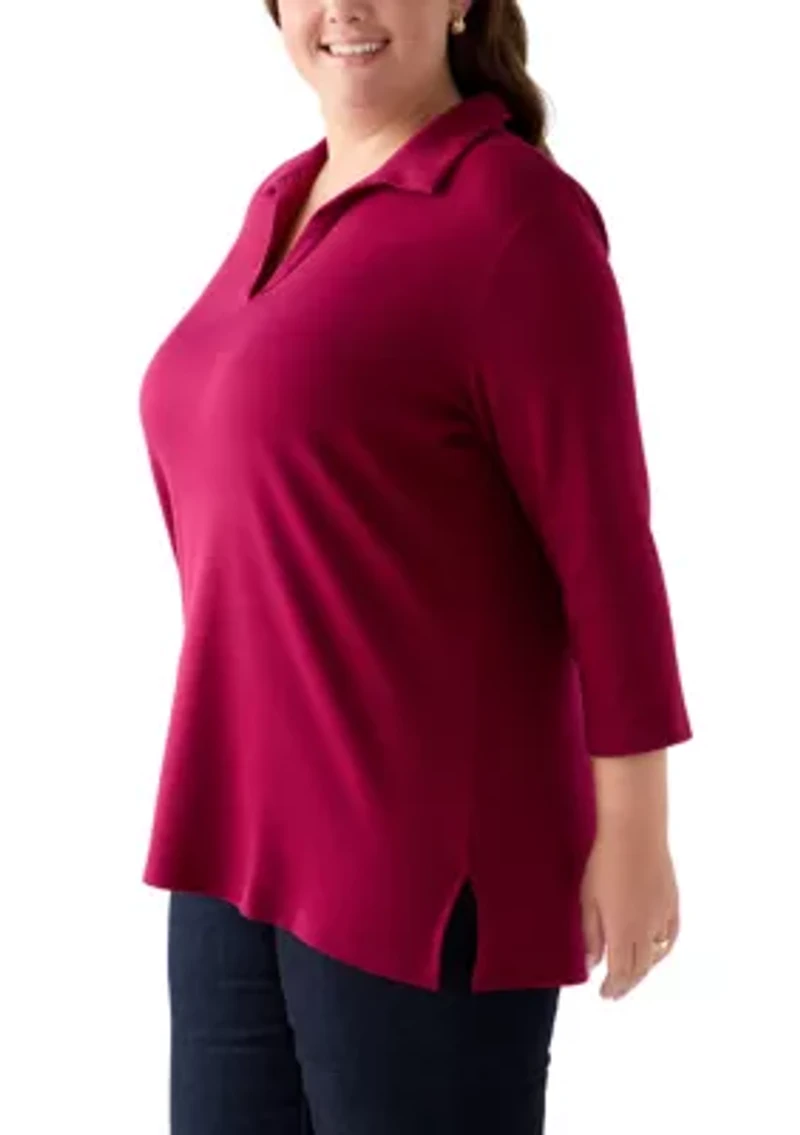 Plus 3/4 Sleeve Polo Tunic Shirt