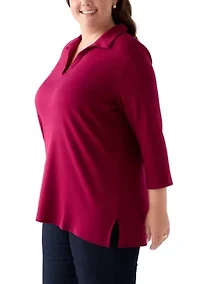 Plus 3/4 Sleeve Polo Tunic Shirt